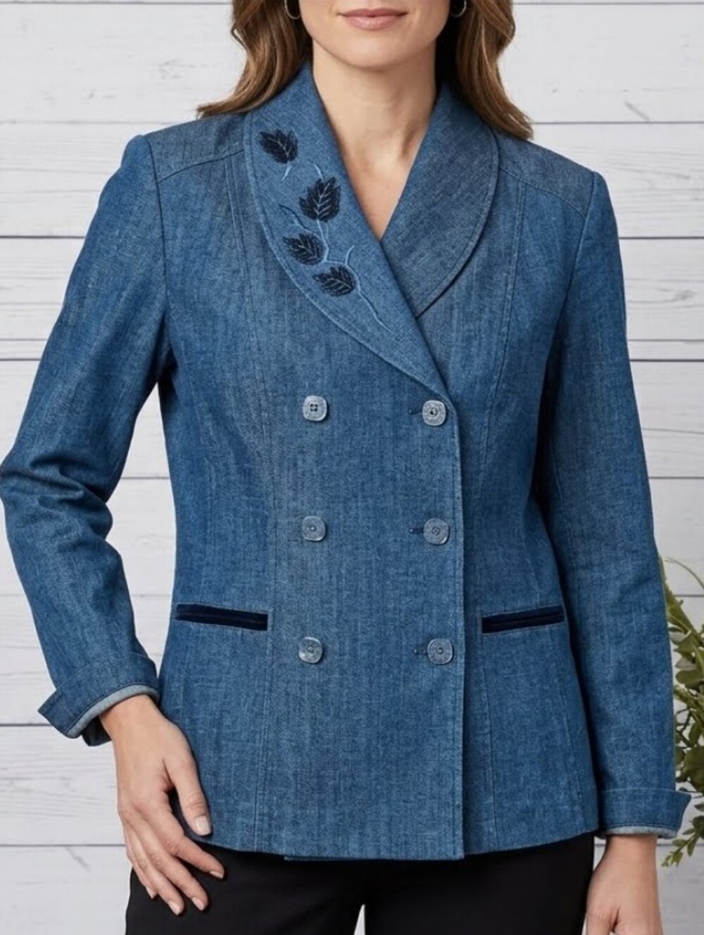 Vintage Sag Harbor Embroidered Lapel Double Breast Button Blazer 90s Y2K